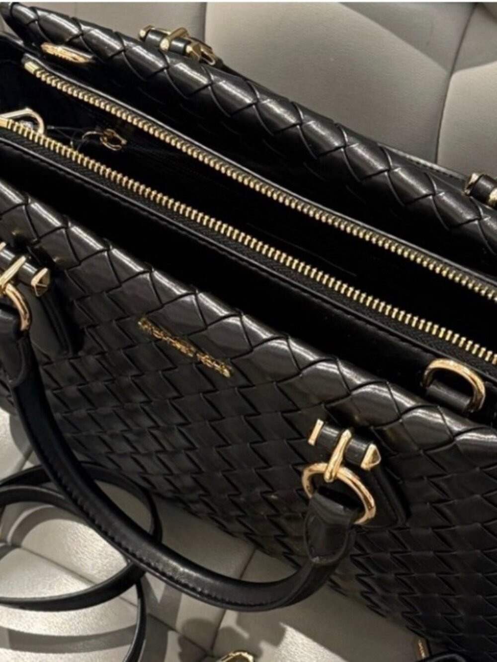 NWT Michael Kors Marilyn Medium Woven Satchel Black Top Handle Crossbody $498